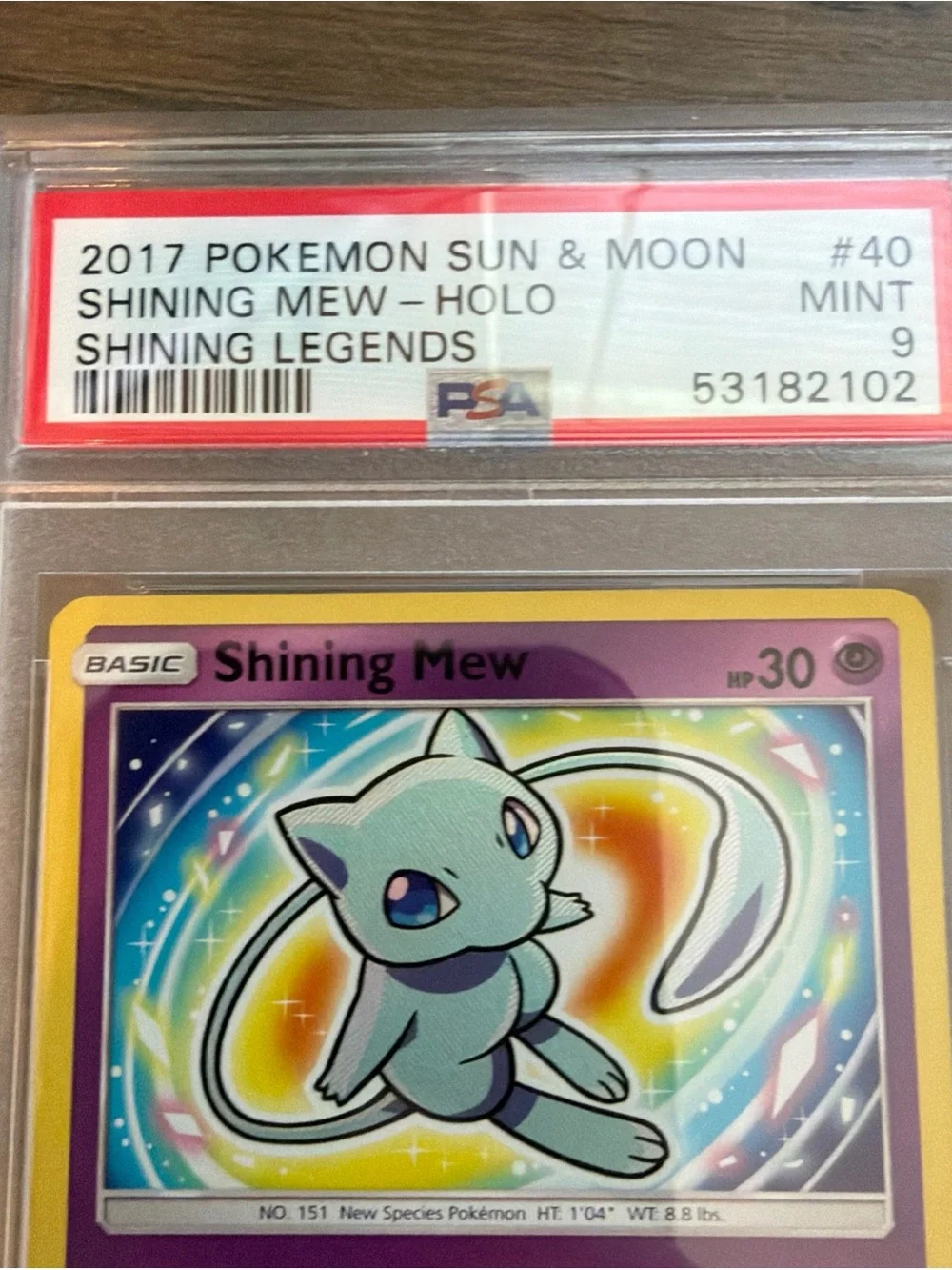 2017 Pokémon Sun & Moon Shining Mew Holo Shining Legends PSA 9 40/73 slab
